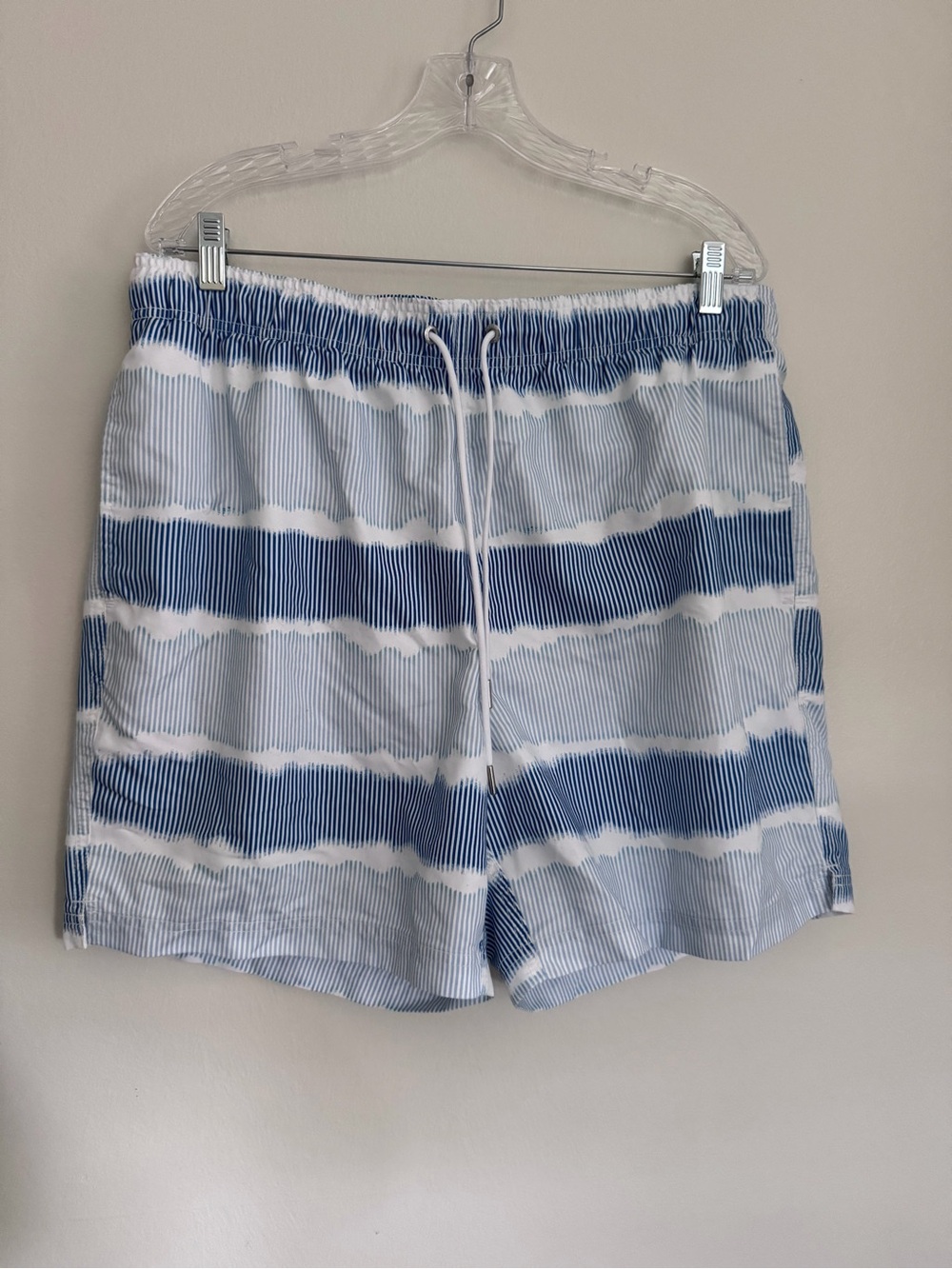 LANDS" END Blue & White Striped Board Shorts / Swim Trunks Men's Size Large